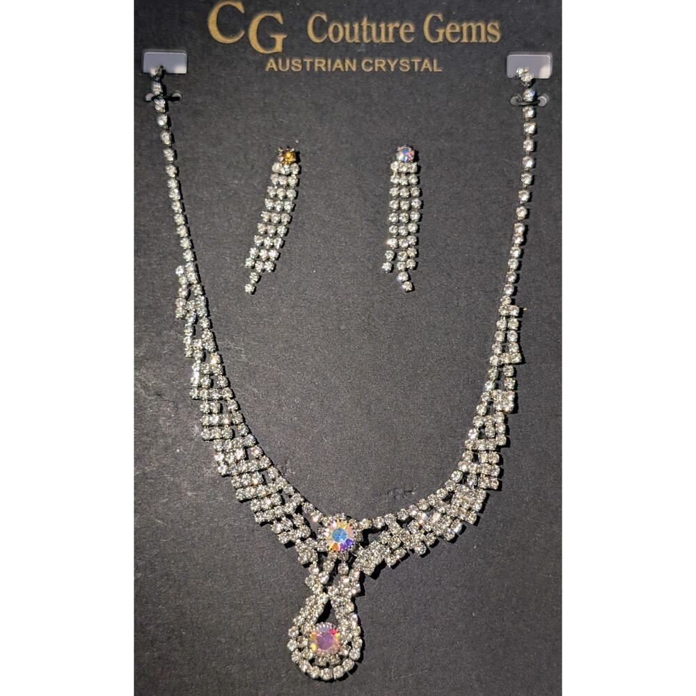 Couture Gems Austrian Crystal Demi-Parure 21" Necklace/Earrings Set AB Crystals